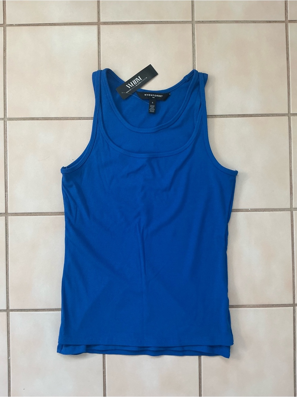 WHBM FORME Ribbed Stretch Layered Tank Top NWT! Sz Small Brilliant Blue